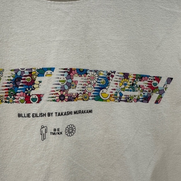 Uniqlo Billie Eilish X Takashi Murakami White Floral Spellout T Shirt Top XS - Picture 5 of 14